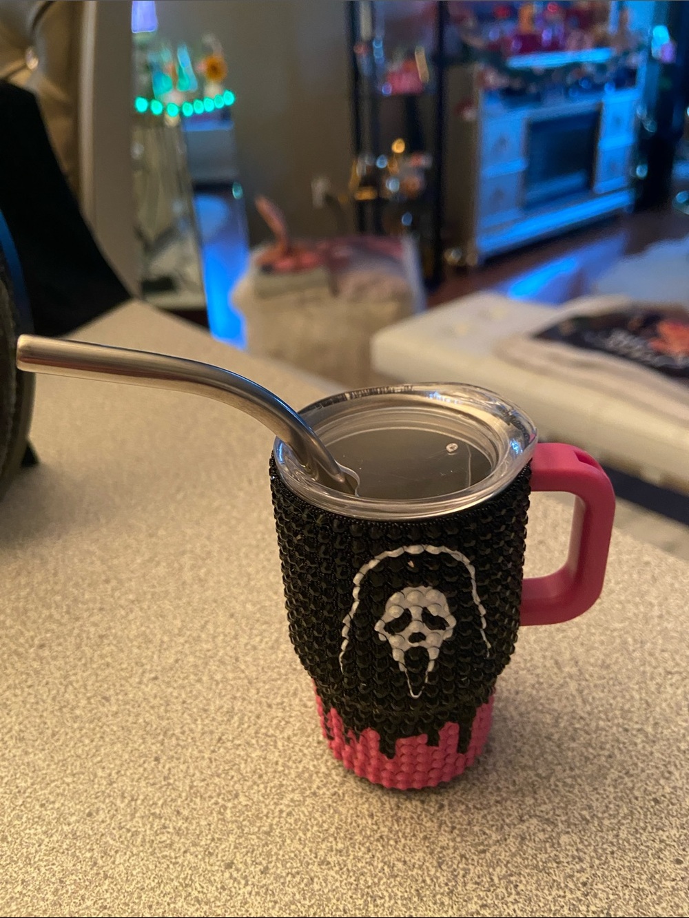 Pink and Black Rhinestone Tumbler ghost face mini